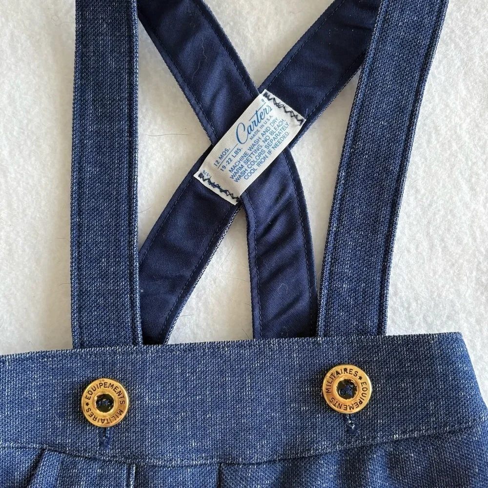 Vintage Kids Deadstock Carters Denim Suspenders Bloomer Overalls Shorts Size 12M